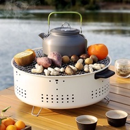 Smokeless round charcoal grill with non-stick stainless steel grill, safe for health - BBQ grill, sm