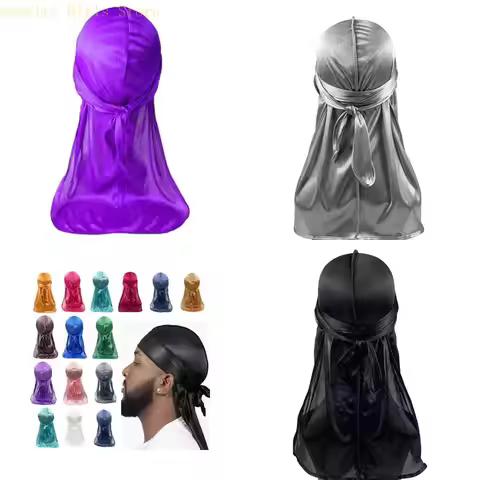 E56F Long Tails Men's Durag Headwrap Hat for Dreadlocks Braids Various Hair Types