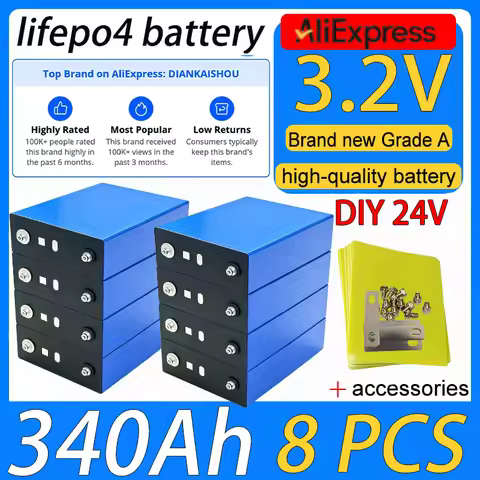8pcs high quality Cells 3.2V 340ah Lifepo4 Battery 3c DIY 24v 12v 48v Lithium iron phosphate recharg