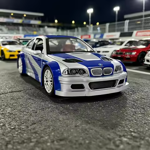1:24 simulation BMW M3 GTR alloy supercar model with sound and light damping, regenerative steering,