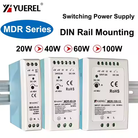Single Output Power Supply DIN Rail Power Supply Switching 5V/12V/24V/48V MDR 20W 40W 60W 100W Power