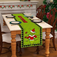 ผ้าปูโต๊ะผ้าลินินสีเขียวคริสต์มาสผ้าปูโต๊ะเมอร์รี่ตกแต่งโต๊ะวันหยุดคริสต์มาส33*275ซม.