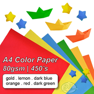 A4 Color Paper (80gsm) 450s/ream (Dark Green/Dark Blue/Red/Orange/Gold/Lemon/Mix)