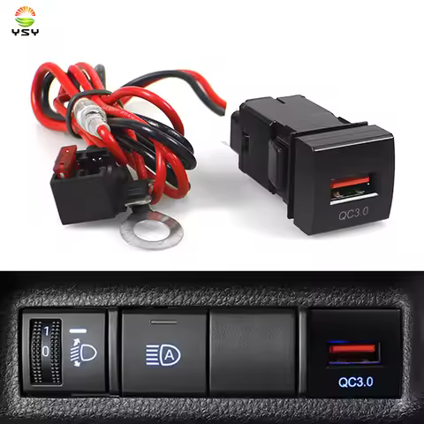 YSY 1pcs QC3.0 USB Fast Charging Interface Socket Voltage Display Charger For Toyota Camry Carola TS