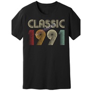 T-Shirt Vintage Klasik 1991 Lelaki | T-Shirt Hitam dengan Cetakan Berwarna-warni "CLASSIC 1991".