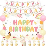 41Pcs Chicken Themed Birthday Decorations Cute Chicken Birthday Backdrop Banner Little Chick Cupcake