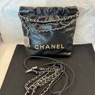 香奈兒 Chanel 25c 22bag mini 黑銀 牛皮 肩帶可拆卸