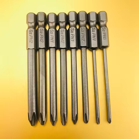 8Pcs 75mm Long Magnetic Hex Cross Head Screwdriver Bits Electric Screwdriver Set S2 PH0 PH1 PH2