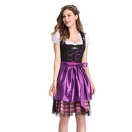 High quality 3pc ladies red plaid Oktoberfest costumes Purple Oktoberfest shirt +dress