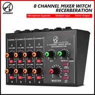 AmpAudio 8 Channel Mixer Reverberation Compact Size Mono/ Stereo with Reverberation Function 60Hz Fr