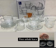 Promo kimglas 12 pcs free asbak / Kimglas set 6 gelas + 6 tatakan/ gelas set / gelas kaca / gelas ta