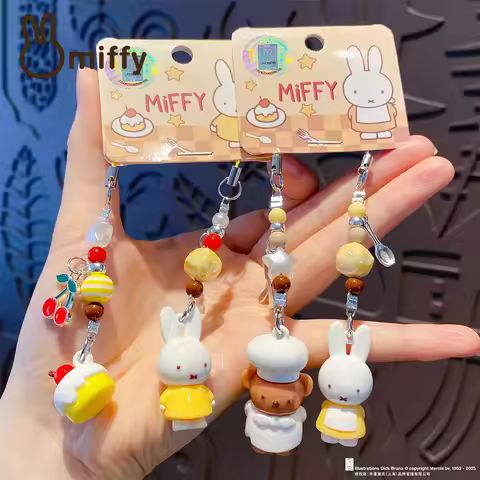 Genuine Kawaii Miffy Boris Cute Mini DIY Beaded Keychain Creative Phone Chain Couple Backpack Pendan