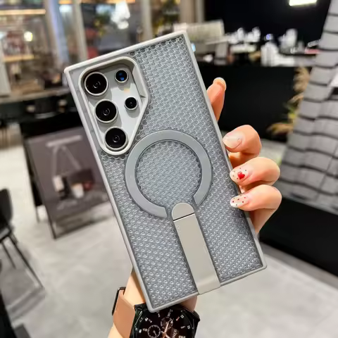 For Magsafe Armor Heat Dissipation Mesh Bracket Case For Samsung S25Edge S24 S23 S22 Ultra Plus A56 