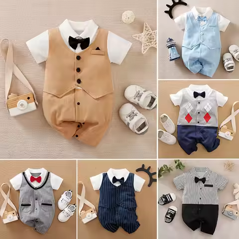 0-18 Baby Bodysuit Gentleman Style Handsome Formal Cotton Comfortable Soft Boys And Girls Summer Sho