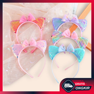 Gratis Ongkir - Bando Model Telinga Kucing Pita / Aksesoris Rambut Gaya Korea / Bandana Ribbon Anak