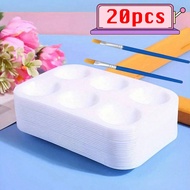 20pcs Rectangular Plastic 6-Well Palette With 2pcs 12.5cm Blue Paint Brushes, Art Supplies For Acryl