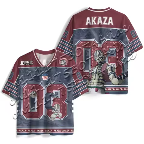 New Demon Slayer Anime Series Akaza Oversize V-Neck Jersey Unisex Streetwear Daily Casual Outfit T-s