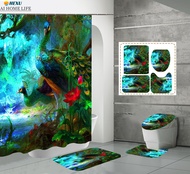 《Meet decoration》 Elegant Watercolor Peacock Shower Curtain Home Flannel Bath Mat Set Bathroom Decor Waterproof Toilet Carpet Door Mats Floor Rug