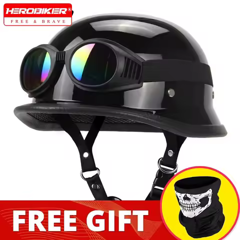 Motorcycle Helmet German Leather Vintage Casco Moto Motorcycle Open Face Retro Half Helmet Chopper B