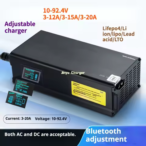 10 - 93V Adjustable Charger 3- 30A Bluetooth for LiFePO4 Li ion LTO Battery 58.4V 71.4V 87.6V 87.6V 