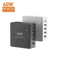 Certification Complete 60W USB Multi-Port Desktop Charger Travel Charger with Power Adapter PD QC Ch