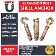 Shell Anchor BOLT, HOOK, EYE Type B, Type C, Type O Expansion Bolt Fix Anchor | SOLD PER PIECE