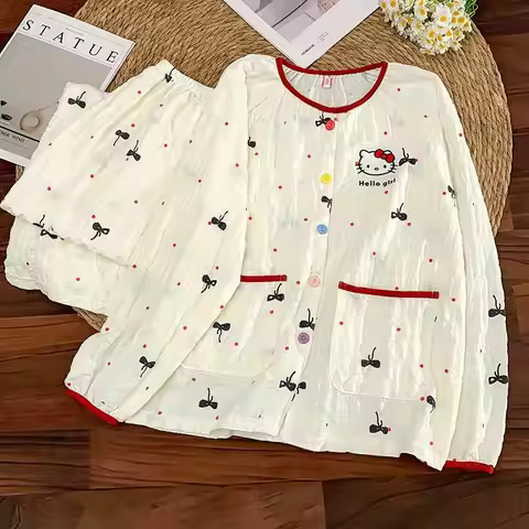 Sanrio Cotton Pajamas Hello Kitty Pyjama Set Spring Sleepwear Long Sleeve Pant Pijama Cartoon Pijama