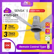 KDK K15z5-qey Ceiling Fan – 60 Inch, Short Pipe, Dc, Temp Sens, Remote, Grey, Sensa 5, Kipas Siling