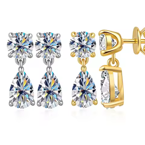 100% Genuine 3ct Moissanite Drop Earrings Necklace Set Jewelry GRA Certificate Passed Diamond Test W