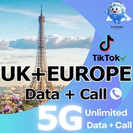 Europe + UK eSIM (EU-A) 5G/4G+ Cheapest Price 5 to 30 Days High Speed 5G/4G+ Unlimited