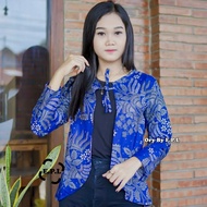 baju batik wanita atasan blouse vest rompi blazer lengan panjang pipa - 2