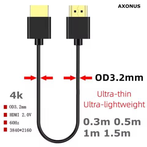 4K HDMI Cable Cord Thin OD3.2mm 2.0 Cable Low-Profile Gold-Plated Connectors 4K HDR ARC 3D for Gamin