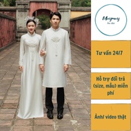 White Sen Nhi bride and groom ao dai, engagement ao dai, wedding ao dai, bridal ao dai, Maymay ao da