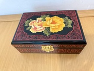 復古花卉圖案首飾收納盒連鏡