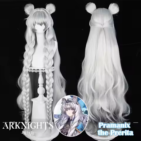 Arknights Pramanix the Prerita Cosplay Wig Long Silvery-white Braids Hair Wigs For Women Girls Snow
