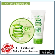 (100% ori)1+1 Nature Republic Aloe Vera 92% Soothing Cleanser foam + Gel (Korea)