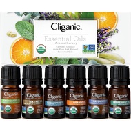 Cliganic, Organic Lavender, Peppermint, Tea Tree, Geranium, Rosemary, Orange, Frankincense, Bergamot Essential Oil