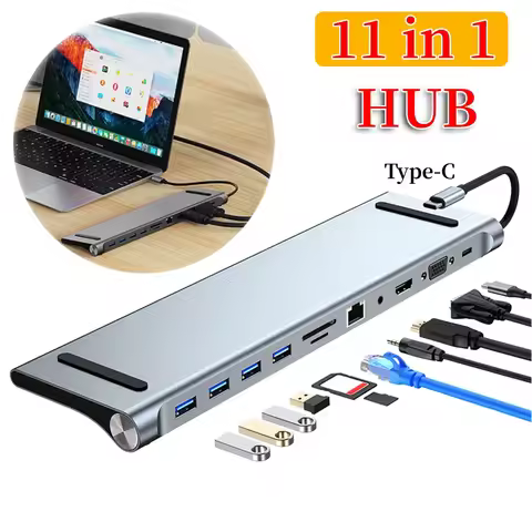 11 in 1 USB C Docking Station 100W PD SD/TF Audio USB C Hub Triple Display Multiport Adapter for Sur