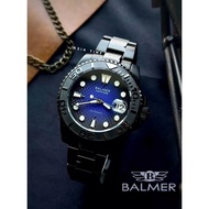 BALMER | 8135G BK-45 Automatic Sapphire Men Watch with Black Blue Dial Black Stainless Steel [free black silicon strap]