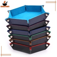 AYellowgod Foldable Dice Tray Box PU Leather Folding Hexagon Coin Square Tray Dice Game SG