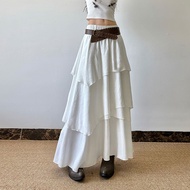 BIIKPIIK French irregular white mid-length skirt wandering h＃BIIKPIIK法式不规则白色中长款半身裙流浪嬉皮风高腰百搭长裙0423