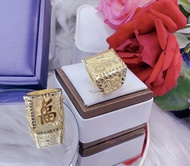 Nhẫn nam kiểu vuông chạm chữ phúc mạ vàng 18k
