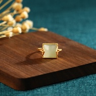 Her Lab Jewelry | Xiangyun แกะสลักทองแท้24K แหวนหยก Hetian ของผู้หญิงย้อนยุคเรียบง่ายเปิดปรับได้สีขาวหยก2023เครื่องประดับแฟชั่นของผู้หญิงน่ารักและสง่างามใหม่