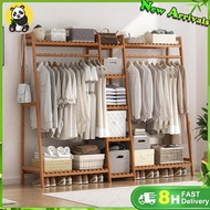 JIAJIA Solid Wood Clothes Rack with Hanging Hooks Multi-Functional Bamboo Wooden Wardrobe 80x40x140c
