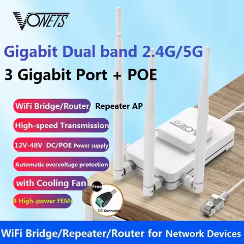 VONETS Gigabit POE Dual Band 2.4G/5G Wireless Bridge WiFi Router Repeater WiFi Ethernet Adapter for 