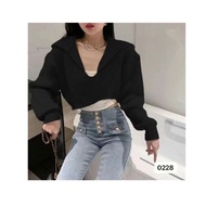 Shein 0228  เสื้อสเวตเตอร์ถักผู้หญิง เสื้อแขนยาว ทรงครอป ฟรีไซส์