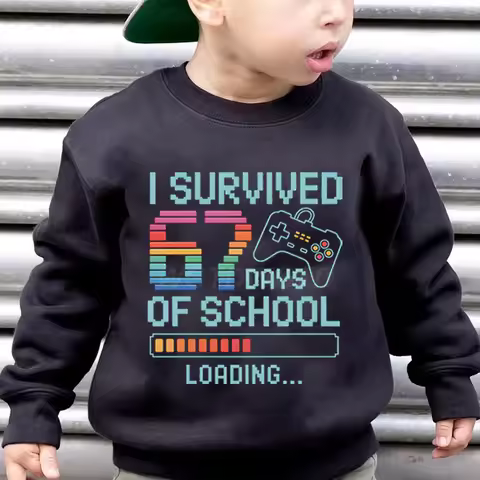 I Survived 67 Days of School Girl Boy Clothes Funny 6 7 Memes Graphic Sweatshirts Kids Gamer Fashion