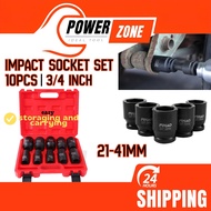 3/4" Impact Socket Set / Heavy Duty Box Socket Set 21-41mm (10pcs) Hardened Steel