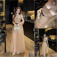 Y99 Brown Layered Party Cup Dress with Foam & Luxurious Cape Flattering Full Size