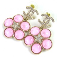 全新未使用 CHANEL F24B ABE285 Coco Mark 水鑽星星花朵耳環，雙耳式，粉紅色，金色配件，含原廠盒，法國製造